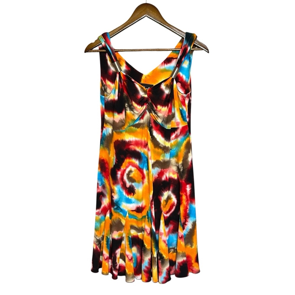 Bali Multicolor Watercolor Ikat Stretchy Dress Metal Strap Detail Size 12